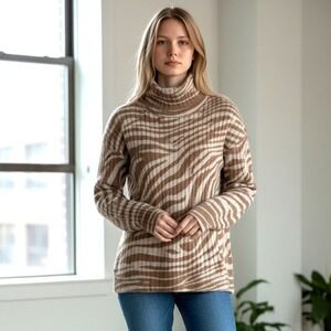 EXPRESS‎ Zebra Print Turtleneck Long Sleeve Sweater Top Women Size S